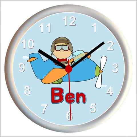 Personalised BOY FLYING AN AIRPLANE Wall Clock
