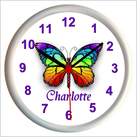 Personalised BUTTERFLY Girls Bedroom Wall Clock