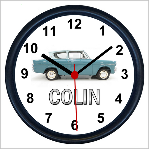 Personalised Classic Car Wall Clock for FORD ANGLIA 105E DELUXE Enthusiasts