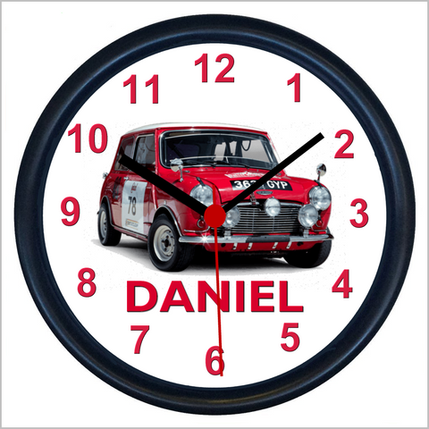 Personalised Classic Car Wall Clock for MONTE CARLO RALLY SPEC MINI COOPER S Enthusiasts