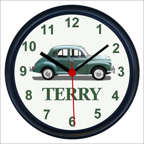 Personalised Classic Car Wall Clock for MORRIS MINOR SALOON Enthusiasts