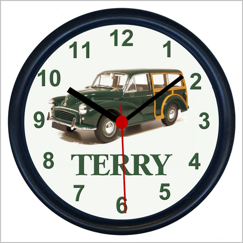 Personalised Classic Car Wall Clock for MORRIS MINOR TRAVELLER Enthusiasts