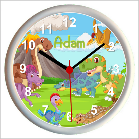 Personalised DINOSAURS Children's Bedroom Wall Clock