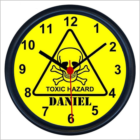 Personalised Boys/Teenagers DANGER TOXIC HAZARD Wall Clock
