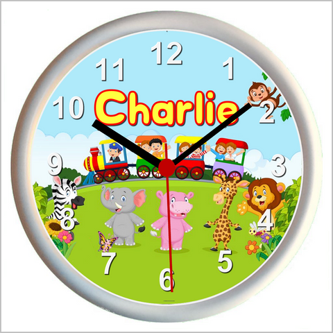 Personalised TOY TRAIN AND JUNGLE ANIMALS Wall Clock