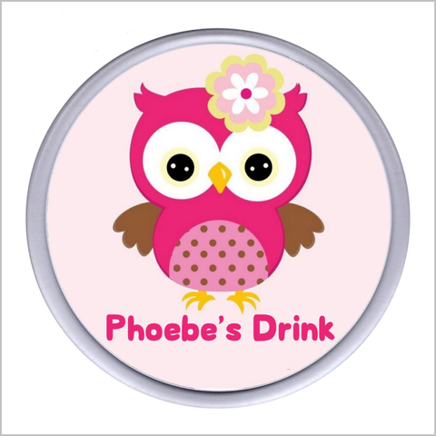 Personalised PINK OWL Acrylic Drinks Coaster