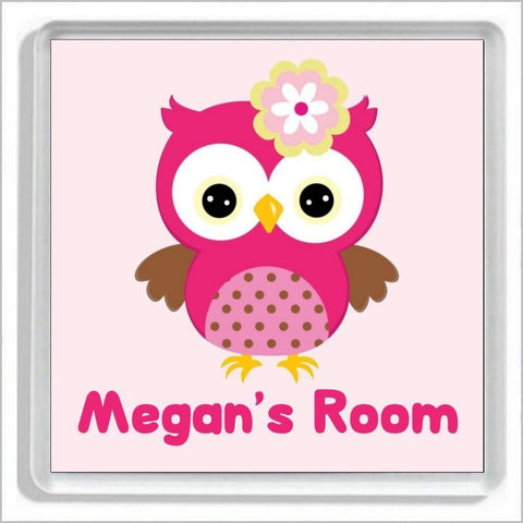 Personalised PINK OWL Girls Bedroom Door Plaque