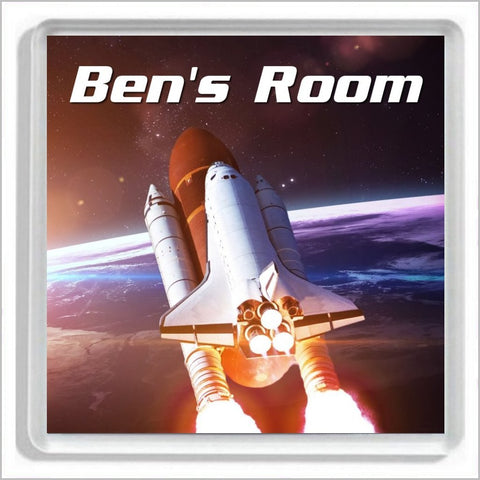 Personalised SPACE SHUTTLE AND ROCKET Bedroom Door Plaque