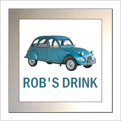 Personalised Classic Car Glass Drinks Coaster for CITROEN 2CV (DEUX CHEVAUX) Enthusiasts