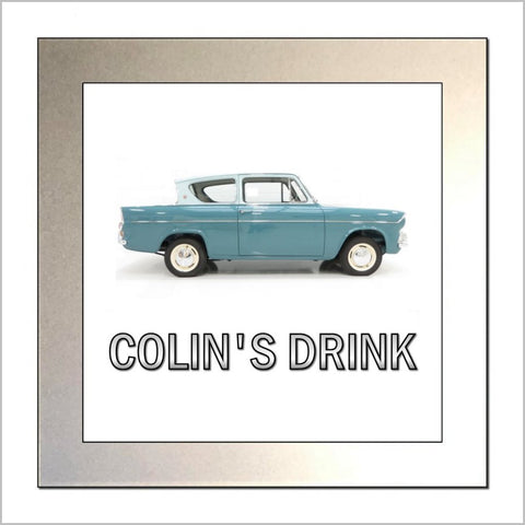 Personalised Classic Car Glass Drinks Coaster for FORD ANGLIA 105E DELUXE Enthusiasts