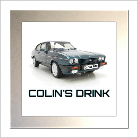 Personalised Classic Car Glass Drinks Coaster for FORD CAPRI MARK 3 280 BROOKLANDS Enthusiasts