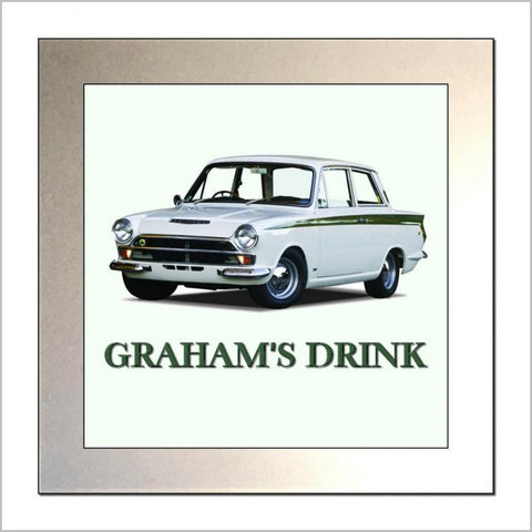 Personalised Classic Saloon Racing Car Glass Drinks Coaster for FORD CORTINA MARK 1 Enthusiasts