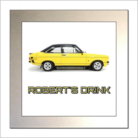 Personalised Classic Car Glass Drinks Coaster for FORD ESCORT MARK 2 MEXICO Enthusiasts