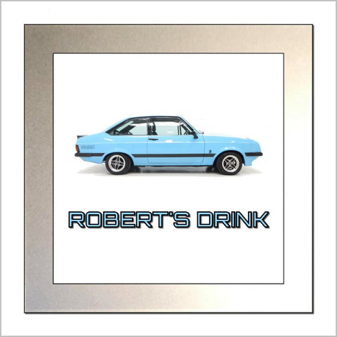 Personalised Classic Car Glass Drinks Coaster for FORD ESCORT MARK 2 RS2000 Enthusiasts