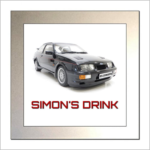 Personalised Classic Car Glass Drinks Coaster for FORD SIERRA RS COSWORTH Enthusiasts