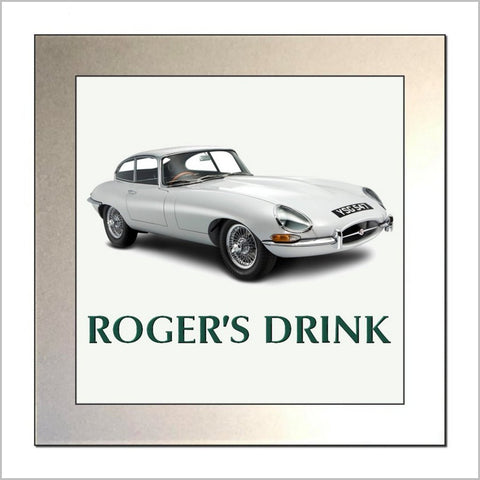 Personalised Classic Car Glass Drinks Coaster for JAGUAR E TYPE Enthusiasts