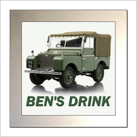 Personalised Classic Vehilce Glass Drinks Coaster for LAND ROVER MARK 1 Enthusiasts