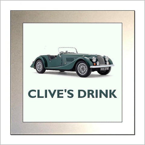 Personalised Classic Car Glass Drinks Coaster for MORGAN PLUS 8 ROADSTER Enthusiasts