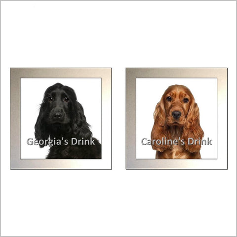 Personalised COCKER SPANIEL DOG Glass Drinks Coaster - TWO DESIGNS AVAILABLE