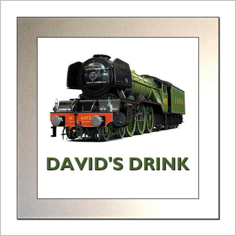 Personalised LNER No. 4472 "THE FLYING SCOTSMAN" Steam Locomotive Glass Drinks Coaster