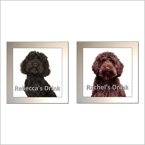 Personalised LABRADOODLE DOG Glass Drinks Coaster -TWO DESIGNS AVAILABLE