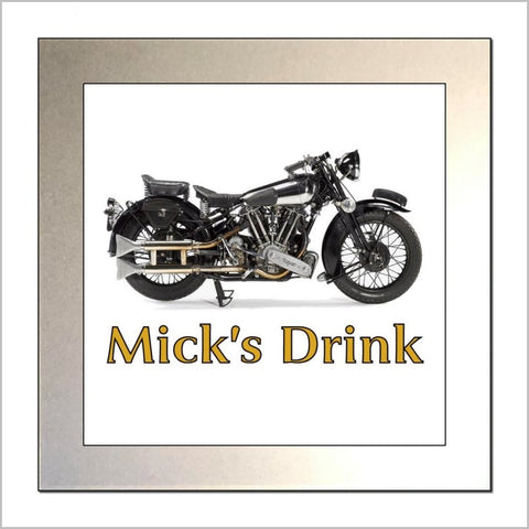 Personalised Classic Motorcycle Glass Drinks Coaster for BROUGH SUPERIOR SS100 Enthusiasts