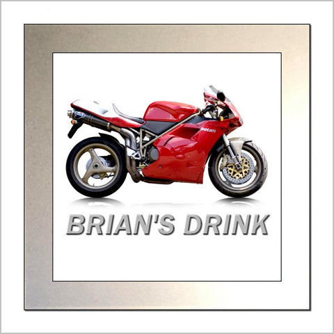 Personalised Classic Motorcycle Glass Drinks Coaster for DUCATI 916 Enthusiasts