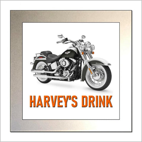 Personalised Classic Motorcycle Glass Drinks Coaster for HARLEY DAVIDSON SOFTAIL Enthusiasts