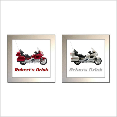 Personalised Classic Motorcycle Glass Drinks Coaster for HONDA GOLDWING Enthusiasts (2 DESIGNS)