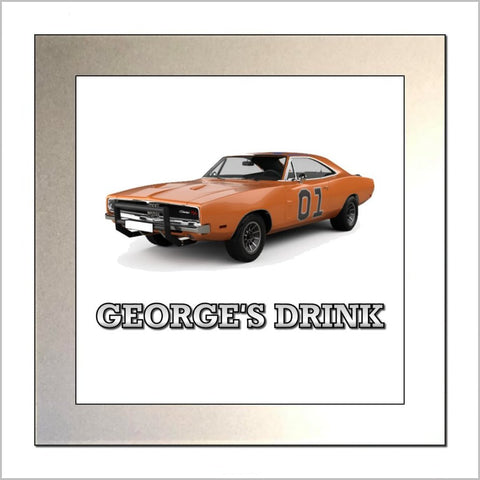 Personalised American Muscle Car Glass Drinks Coaster for DODGE CHARGER Enthusiasts
