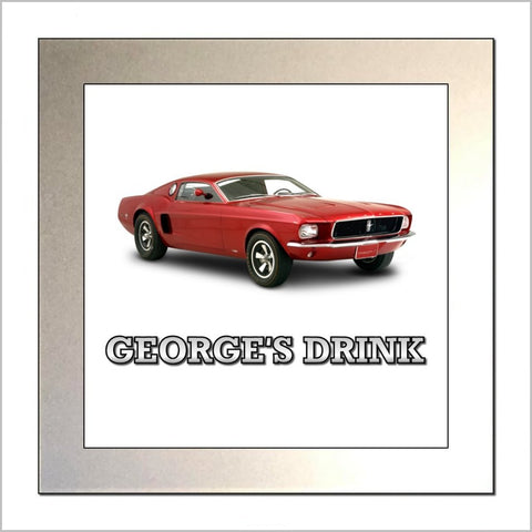 Personalised American Muscle Car Glass Drinks Coaster for FORD MUSTANG MACH 1 Enthusiasts