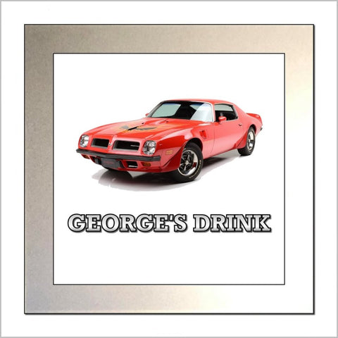 Personalised American Muscle Car Glass Drinks Coaster for PONTIAC FIREBIRD Enthusiasts