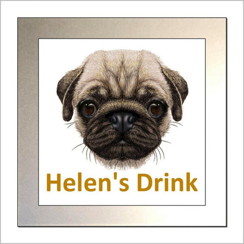 Personalised PUG DOG Glass Drinks Coaster