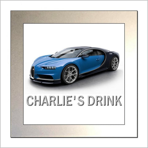 Personalised Supercar Glass Drinks Coaster for BUGATTI CHIRON Enthusiasts
