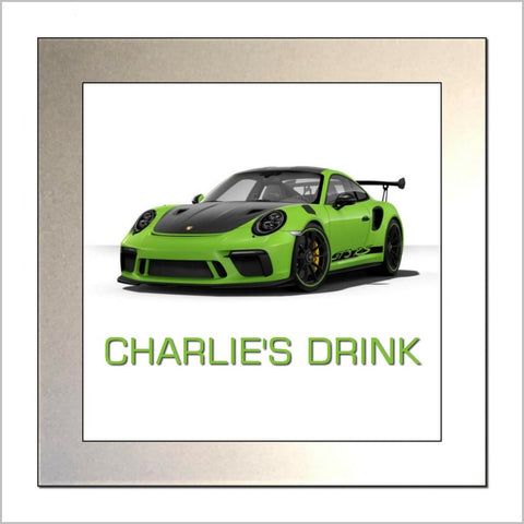 Personalised Supercar Glass Drinks Coaster for PORSCHE GT3 RS Enthusiasts