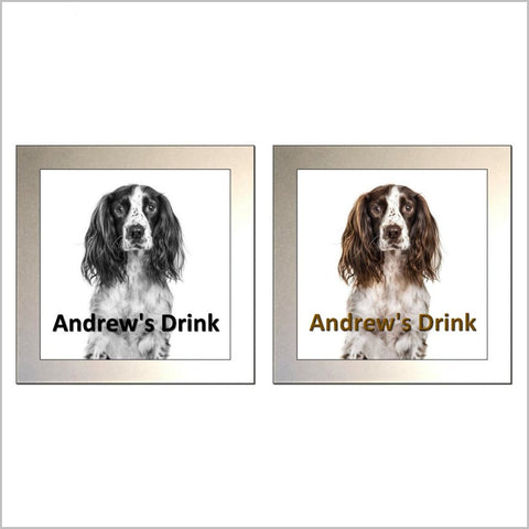Personalised SPRINGER SPANIEL DOG Glass Drinks Coaster - TWO DESIGNS AVAILABLE