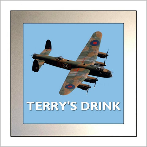 Personalised AVRO LANCASTER World War Two Bomber Aircraft Glass Drinks Coaster