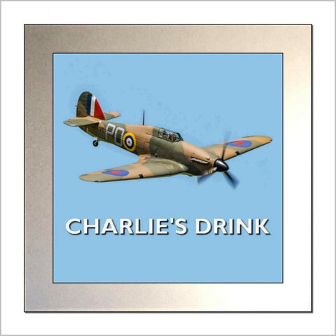 Personalised HAWKER HURRICANE World War Two Fighter Aircraft Glass Drinks Coaster