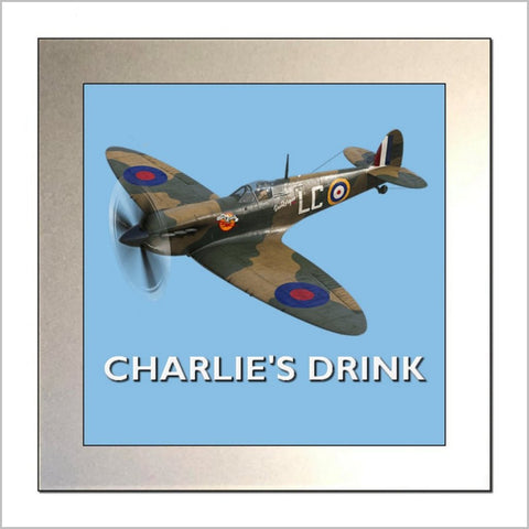 Personalised SUPERMARINE SPITFIRE World War Two Fighter Aircraft Glass Drinks Coaster