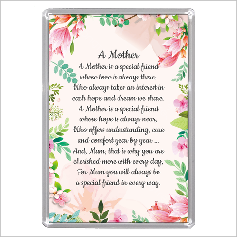 "A MOTHER IS A SPECIAL FRIEND ..." Jumbo Acrylic Fridge Magnet