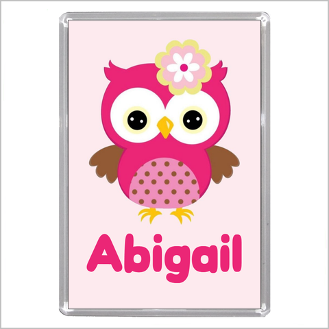 Personalised PINK OWL Jumbo Acrylic Fridge Magnet