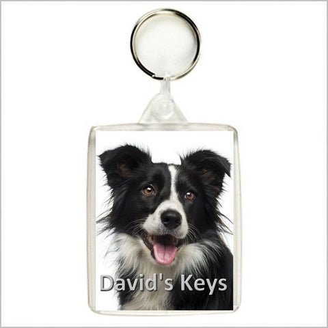 Personalised BORDER COLLIE DOG Keyring / Bag Tag