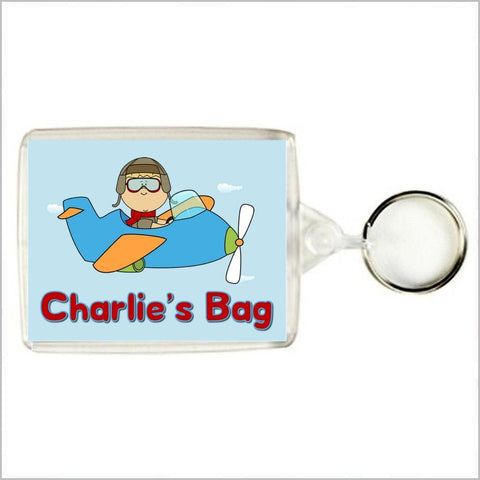 Personalised BOY FLYING AN AIRPLANE Keyring / Bag Tag