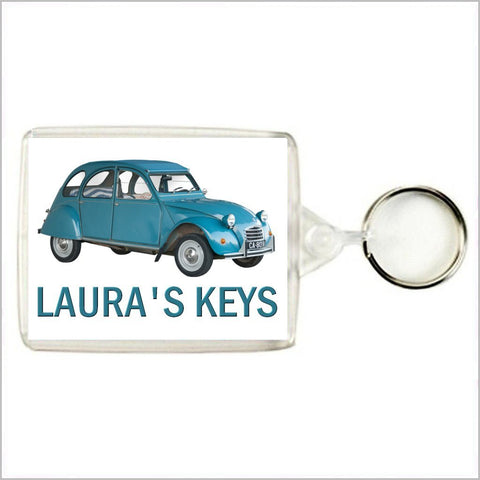 Personalised Classic Car Keyring / Bag Tag for CITROEN 2CV (DEUX CHEVAUX) Enthusiasts