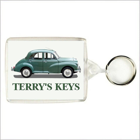Personalised Classic Car Keyring / Bag Tag for MORRIS MINOR SALOON Enthusiasts