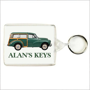 Personalised Classic Car Keyring / Bag Tag for MORRIS MINOR TRAVELLER Enthusiasts