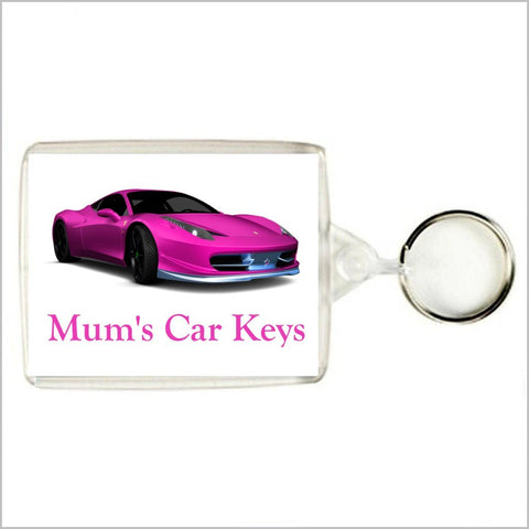 "MUM'S CAR KEYS" PINK FERRARI Novelty Keyring / Bag Tag