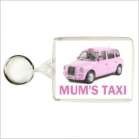 "MUM'S TAXI" PINK LONDON TAXI CAB Novelty Keyring / Bag Tag
