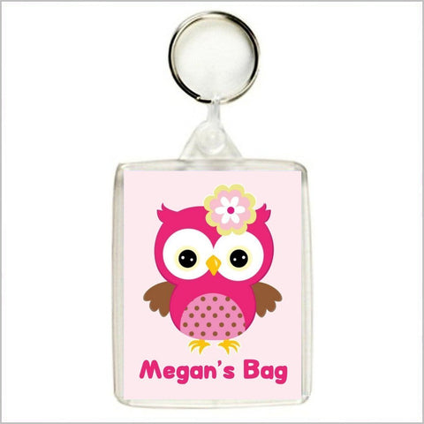 Personalised PINK OWL Keyring / Bag Tag
