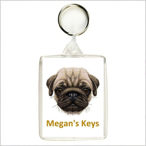 Personalised PUG DOG Keyring / Bag Tag